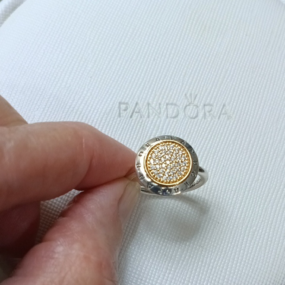 Pandora 14k Gold Stirling Silver And Clear CZ Vintage Pandora Signature Ring.